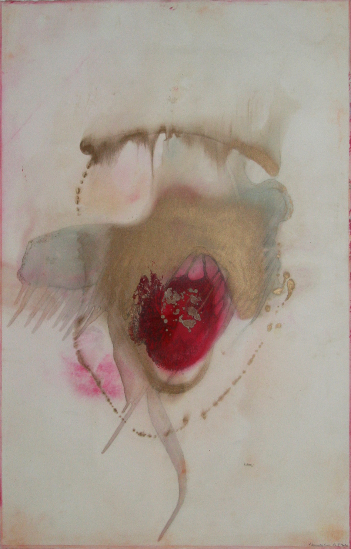 9_« L’apparition du 7 mars », 2003, mine de plomb, aquarelle et peinture dorée sur papier, 104,5 x 70 cm