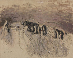 Tableau du peintre Zoran Music représentant des racines de 1972