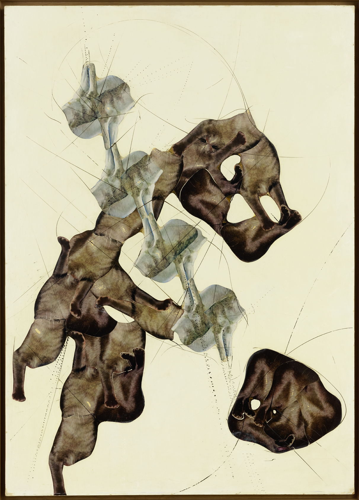 1959-1960, Louchakoupé, papiers choisis, fragments d'illustrations de revues découpés et collés sur contreplaqué peint avec rehauts de peinture, 120 x 90 cm